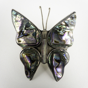 lot 149 image: Mexico Inlay Paua Shell Butterfly Alpaca Silver Brooch.
