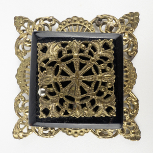 lot 156 image: Art Deco Vintage Mesh Black & Yellow Base Metal Brooch .