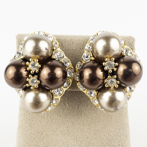 lot 166 image: Joan Rivers Rhinestone & Pearl Cluster Gold Tone Base Metal Clip-On Earrings .