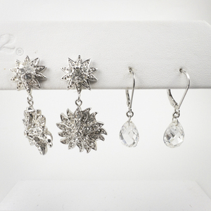 lot 169 image: Nolan Miller Rhinestone Starburst & JCM Sterling Drop Silver Tone Base Metal Pierced Earrings .