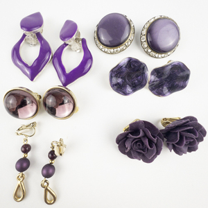 lot 170 image: Group of 6  Funky & Fun Purple Base Metal Clip-On Earrings . All Wearable & In Good Condition