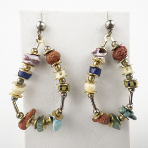 lot 173 image: Multi-Colored Turquoise, Coral, Quartz Beaded Base Metal Dangle Earrings .