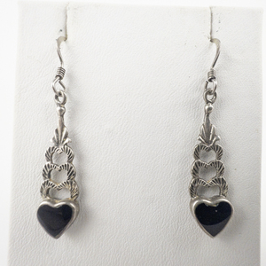 lot 177 image: Marsala Graduated Hearts With Inlay Black Onyx Heart Sterling Silver French Wire Earrings .