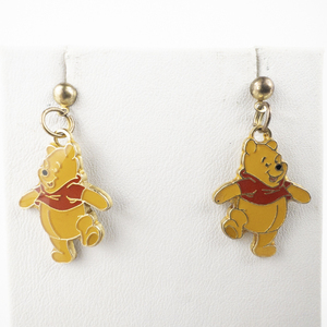 lot 182 image: Disney  Winnie The Pooh Gold Tone Base Metal Dangle Earrings .