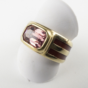 lot 215 image: Joan Rivers Pink Emerald Cut & Enamel Gold Tone Base Metal Cocktail Ring. Size8.5 - 8.75
