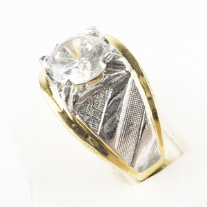 lot 224 image: Esposito  Round Cut Cz With Carved Two-Tone Setting 14Kt Gold Electroplated Mens Ring. Size 11.25 - 11.5
