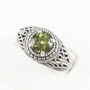 lot 231 image: Pranda  Round Cut Peridot Leafy Filigree Sterling Silver Fashion Ring. Size 7.25 - 7.5.