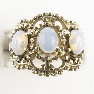 lot 246 image: Esposito  Created Opal Three Stone Filigree Gold Tone 14 Kt Ge Cocktail Ring. Size 7.75 - 8