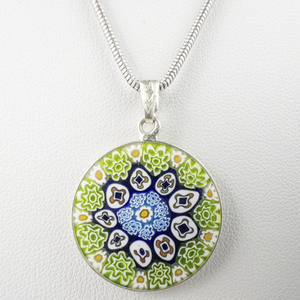 lot 255 image: Antica Murrina Veneziana (Murano, Italy)  Millefiori Glass Silver Tone Sterling Silver Pendant Necklace .