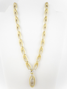 lot 7A image: Andrea Ventura Diamond & Quartz() Oval Openwork Drop Two Tone Vermeil Pendant Necklace. Heavy Excellent Condition
