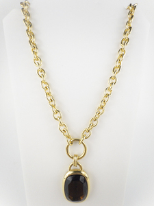 lot 269 image: Joan Rivers Chunky Amber Brown Stone (Smokey Quartz) Gold Tone Base Metal Pendant Necklace .