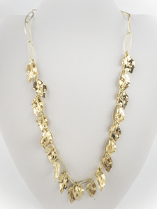 lot 270 image: Technibond Polished Leaf Dangle Gold Tone Vermeil Oval Link Necklace .