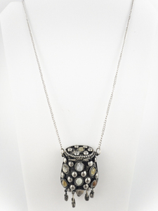 lot 271 image: Unique Sajai Pendant Gemstone Silver Tone Base Metal Trinket Box Necklace .