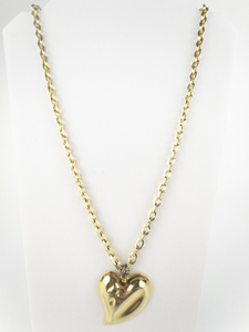 lot 279 image: Chunky Gold Plated Heart Pendant With Paper Link Chain Necklace .