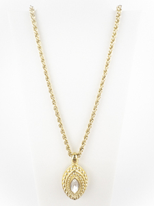 lot 281 image: Swarovski Blue Stone Drop Gold Tone Base Metal Pendant Necklace.