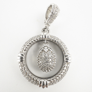 lot 296 image: Judith Ripka Diamonique Twisted Rope Open Circle Sterling Silver Pendant .