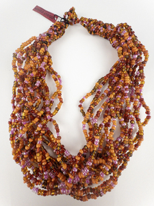 lot 199 image: 15 Strand Red, Orange, Pink, Glass Bead Necklace.