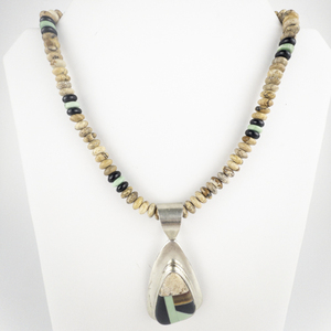 lot 204 image: Jay King  Turquoise  & Multi- Gem Inlay Sterling Pendant With Bead Necklace.