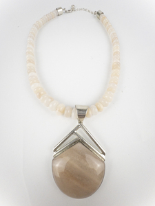 lot 205 image: Jay King  Soft & Demure Mongolian Peach Opal Sterling Silver Pendant & Rose Quartz Bead Necklace .