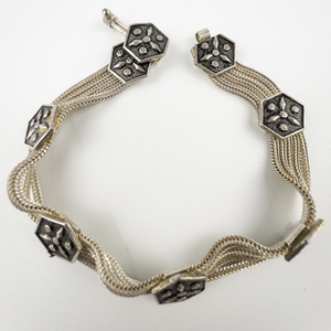 lot 105 image: Noxell  Vintage Multi-Chain With Hexagonal Stations Sterling Silver Chain Bracelet .
