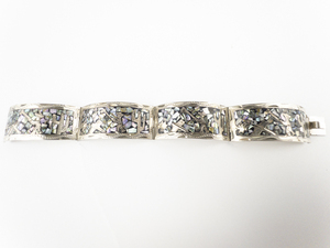 lot 107 image: FP (Mexico) Abalone Shell Inlay Sterling Silver Panel Bracelet.