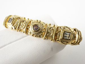lot 108 image: Technibond Multi-Colored Gemstone Vermeil Link Bracelet.