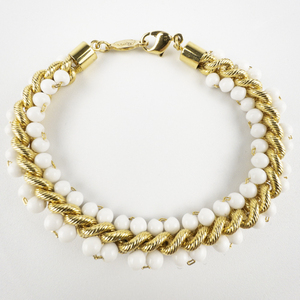 lot 129 image: Napier Gold Chain With White Beads Base Metal Bead Bracelet .