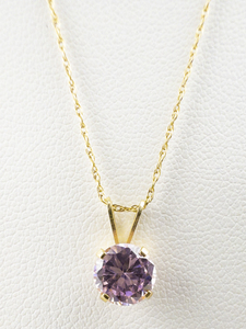 lot 4 image: Round Cut Pink Gem (Tourmaline) Yellow Gold 14K Solitaire Pendant Necklace .