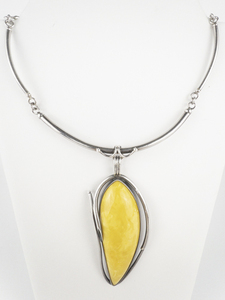 lot 8 image: JM Gdansk  Butterscotch Natural Amber Sterling Silver Pendant Necklace .