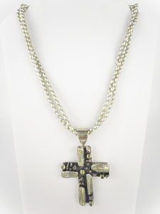 lot 9 image: Jay King  Pistachio Green Freshwater Pearl Sterling Silver Cross Pendant Necklace.
