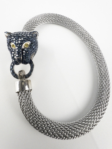 lot 10 image: Affinity Blue Diamond Panther Head Sterling Silver & Stainless Steel Bracelet.