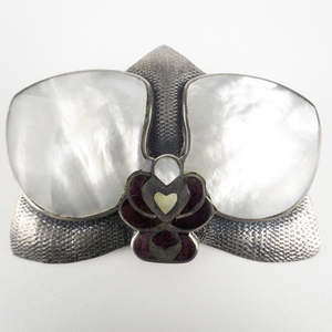 lot 11 image: Cesar Palma  Peru Mother Of Pearl Lady Slipper Sterling Silver Pendant Brooch .