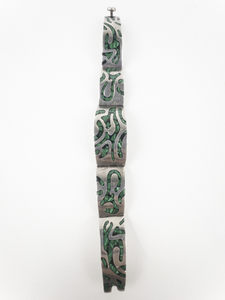 lot 14 image: Taxco, Mexico  Malachite Inlay Sterling Silver Panel Bracelet.
