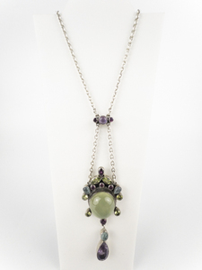 lot 21 image: Nicky Butler  Prehnite & Gemstone Sterling Silver Swing Necklace .