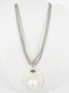 lot 24 image: Mabe Blister Pearl Sterling Silver Multi-Strand Chain & Pendant Necklace.