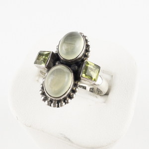 lot 25 image: Nicky Butler  Oval & Square Gemstone Caviar-Beaded Sterling Silver Fashion Ring. Size 11 - 11.25.