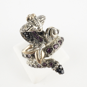 lot 26 image: Barbara Bixby Multi-Gemstone Cobra Sterling &amp18K Yellow Gold Statement Ring . Size 9.75 - 10.