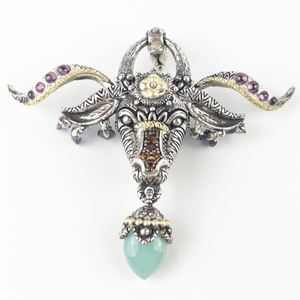 lot 28 image: Barbara Bixby Multi-Gemstone Ram Sterling & 18K Rose Gold Enhancer . Retail $280