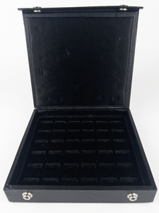 lot 48 image: Leather Black Ring Holder Box. Holds 36 Rings -Great Condition