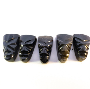lot 343 image: Group of five OBSIDIAN  - 13.37ct. Carved Mexico Warrior Faces