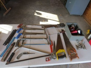 lot 49 image: Mixed Lot of Hand Saws, Hole Saws and Drill Bits
