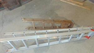 lot 96 image: Mixed Lot 5 Way Combination Ladder and Wood Step Ladder