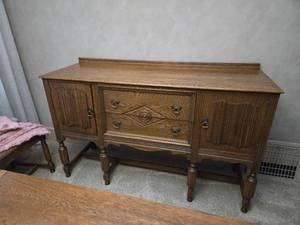 lot 3 image: Gorgeous Antique Oak Sideboard Buffet with Brass Hardware 5 wide x 20 deep