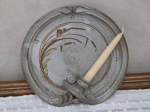 lot 7 image: Handcrafted Stoneware Pottery Candle Holder with Unique Glaze Design