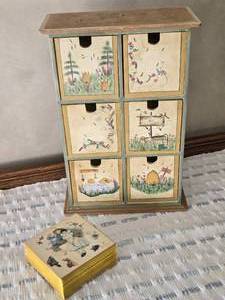 lot 32 image: Decorative Wooden Miniature Cabinet & Keepsake Box