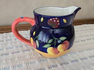 lot 69 image: Handpainted Bella Casa by Ganz Ceramic Pitcher, Fruit Motif