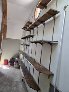 lot 134 image: Wall Shelving Includes all Wall Brackets and Wooden Shelves - Bring Tools to Remove