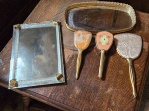 lot 149 image: Vintage Hair Brushes, Hand Mirror, Trays