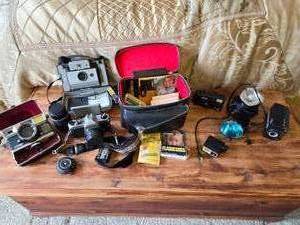 lot 159 image: Large Lot of Misc Vintage Cameras and Accessories  Pentax, Land Camera and More