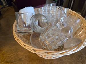 lot 160 image: Basket and Misc. Candle Holders and Glasses